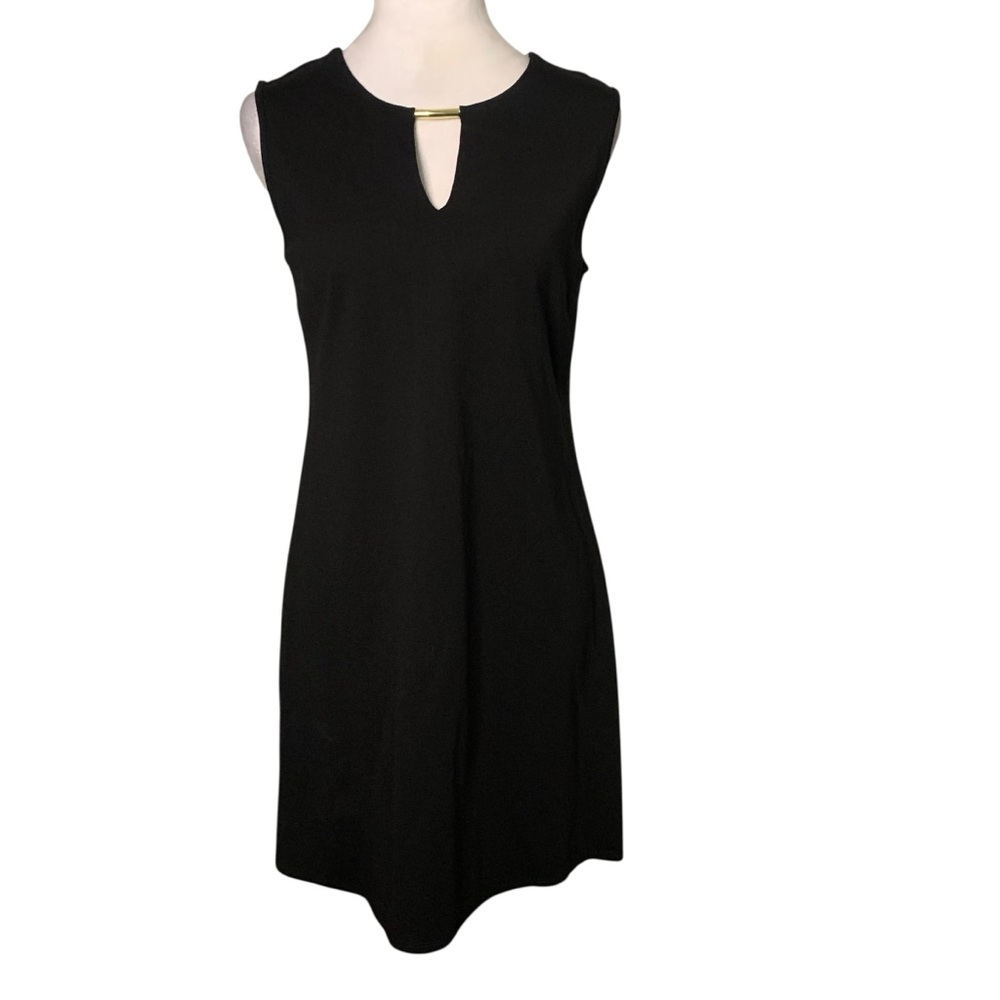 Jude Connally Black Women’s Small Keyhole V Neck Sleeveless Mature Mini Dress